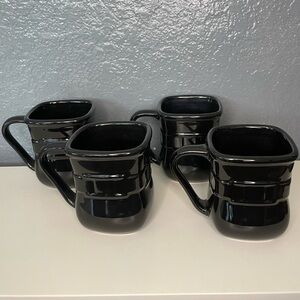 Longaberger Pottery Woven Traditions Ebony Black Soft Square Mug 
Set of 4 mugs